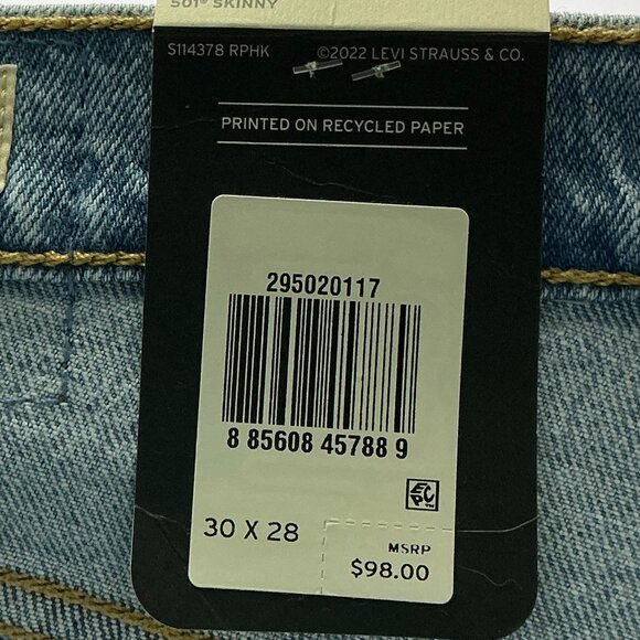 Levi's 501 Women's Size 30x28 Blue Skinny Jeans NWT - Picture 4 of 5